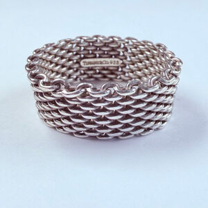 Authentic Tiffany & Co Somerset Weave Mesh 925 Sterling Silver Band Ring SZ 11.5